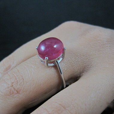 Vintage Ruby Cabochon Ring Size 9 Sterling Silver