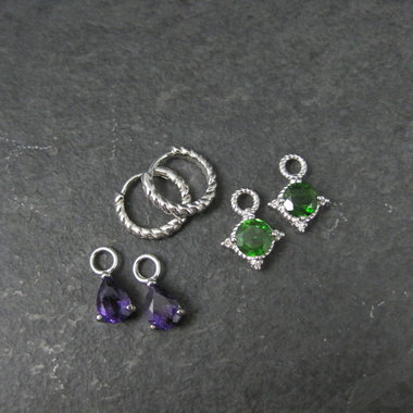 Small Sterling Silver Chrome Diopside and Amethyst Hoop Earrings Interchangeable 