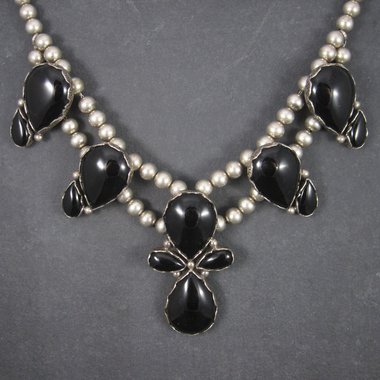 Huge Vintage Southwestern Sterling Onyx Necklace