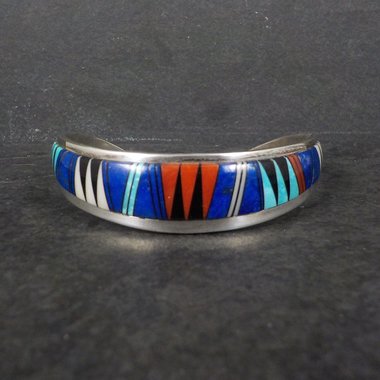 Vintage Southwestern Sterling Inlay Cuff Bracelet 6.25 Inches
