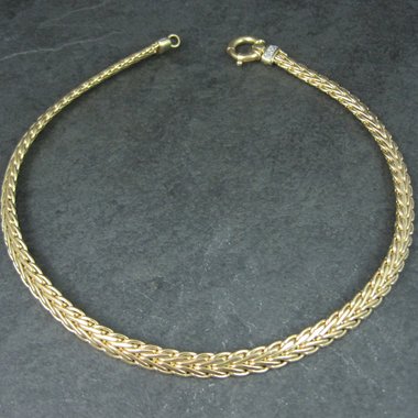 Italian 14K Yellow Gold and Diamond Wheat Chain Necklace 16.5 Inches