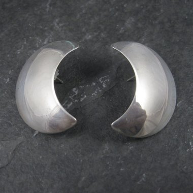 Vintage Sterling Crescent Moon Earrings 1 Inch