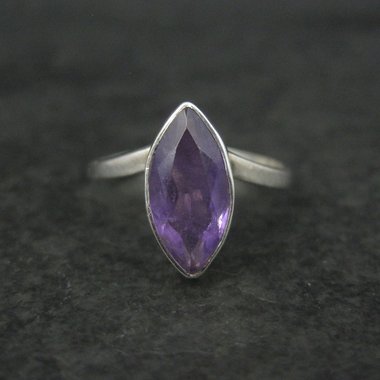 Simple Sterling Marquise Cut Amethyst Ring Size 6.5