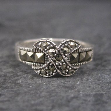 Vintage Sterling Marcasite X Ring Size 4.75