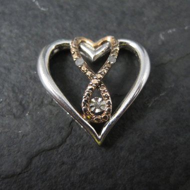 Vintage Vermeil Sterling Diamond Heart Pendant