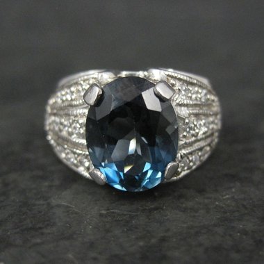 London Blue Topaz Cocktail Ring Size 6 Sterling Silver Estate Jewelry