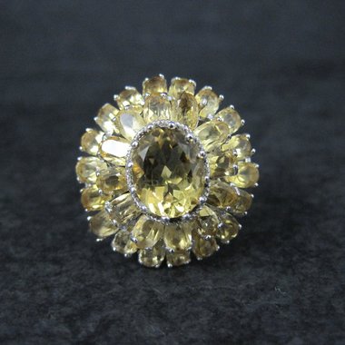 Large Citrine Cocktail Ring Size 9.5 Sterling Silver Vintage Estate Jewelry