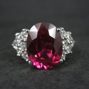 Large Synthetic Ruby Ring Size 8 Sterling Silver