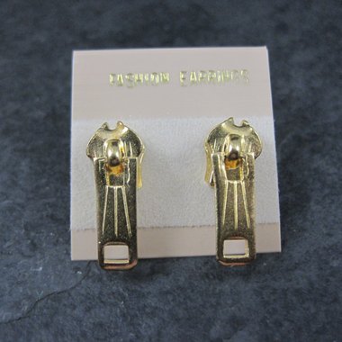 1980s Zipper Earrings New Old Stock Gold Plated Original Vintage