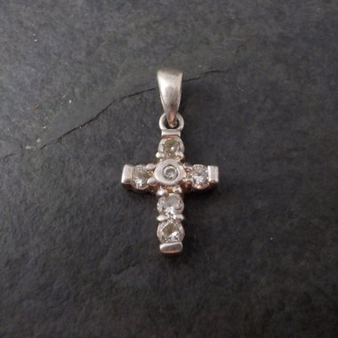 Small Cross Pendant Vintage Sterling Silver with Cubic Zirconias