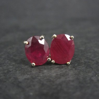 Large 5 Carat Ruby Stud Earrings Sterling Silver Estate Jewelry