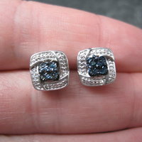 Sterling Silver Blue Diamond Illusion Stud Earrings