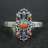 Southwestern Sterling Silver Mohave Turquoise Spiny Oyster Cuff Bracelet 6.25"