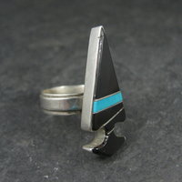 Vintage Sterling Silver Jet and Turquoise Inlay Arrowhead Ring Size 6 Betty Rose Billie Navajo