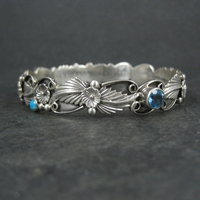 Southwestern Sterling Topaz Turquoise Bangle Bracelet