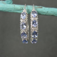 Tanzanite Hoop Earrings Sterling Silver Latch Closures
