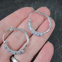 Tanzanite Hoop Earrings Sterling Silver Latch Closures