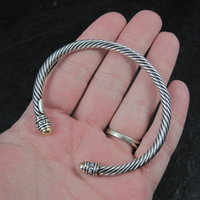 Vintage Sterling Silver and 18K Yellow Gold Cable Bracelet 7" Jeffrey Levin