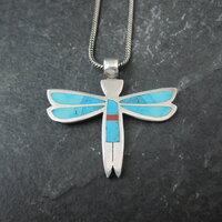 Vintage Sterling Silver Turquoise Dragonfly Maiden Pendant Necklace by Zuni Rolanda Haloo