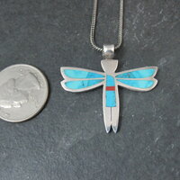 Vintage Sterling Silver Turquoise Dragonfly Maiden Pendant Necklace by Zuni Rolanda Haloo