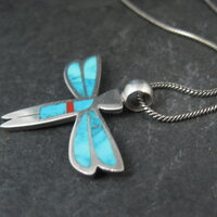 Vintage Sterling Silver Turquoise Dragonfly Maiden Pendant Necklace by Zuni Rolanda Haloo