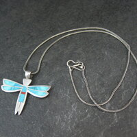 Vintage Sterling Silver Turquoise Dragonfly Maiden Pendant Necklace by Zuni Rolanda Haloo