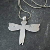 Vintage Sterling Silver Turquoise Dragonfly Maiden Pendant Necklace by Zuni Rolanda Haloo