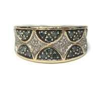 Wide Vintage 14K .42 Carat Blue and White Diamond Band Ring Size 6