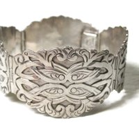 Ornate Vintage Mexican Sterling Panel Bracelet 7 Inches Ruiz