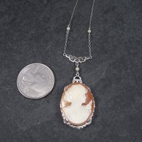 Antique 10K Art Deco Carved Cameo Necklace Choker 13 Inches