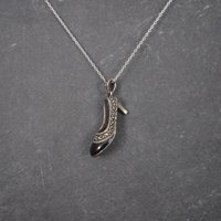 Vintage Sterling Onyx Marcasite High Heel Shoe Pendant Necklace