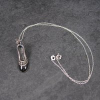 Vintage Sterling Onyx Marcasite High Heel Shoe Pendant Necklace