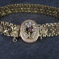 Antique 14K Sapphire Ruby Seed Pearl Bracelet