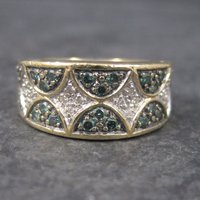 Wide Vintage 14K .42 Carat Blue and White Diamond Band Ring Size 6