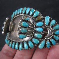 Vintage Zuni Petit Point Turquoise Watch Band Cuff Bracelet 6.5 Inches Judy Wallace