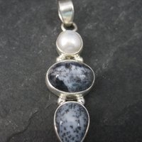 Vintage Sterling Dendrite Opal Pearl Pendant