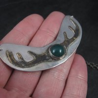 Vintage Sterling Chrysoprase Deer Antler Necklace 27 Inches