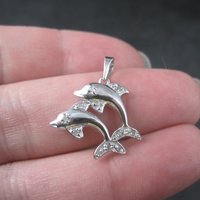 Vintage Sterling Diamond Dolphin Pendant