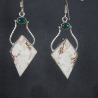Large Sterling Chrysoprase Gemstone Earrings