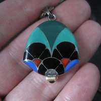 Art Deco Sterling Swiss Enamel Watch Pendant