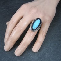 Large Turquoise Shadowbox Ring Size 8