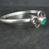 Vintage Mexican Sterling Malachite Bangle Bracelet 7.5 Inches