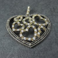 Large Sterling Cz Marcasite Heart Pendant