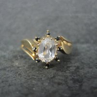 Estate 14K White Sapphire Black Spinel Ring Size 7