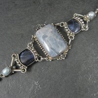 Vintage Sterling Quartz Sodalite Pearl Bracelet Sajen