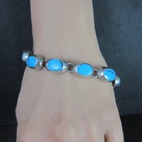 Mexican Sterling Faux Turquoise Bracelet 7.5 Inches