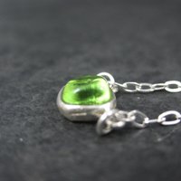 Green Cast Glass Necklace Sterling Silver 16-17 Inches