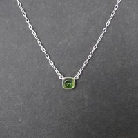 Green Cast Glass Necklace Sterling Silver 16-17 Inches