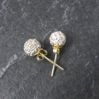 Gold Cz Sphere Stud Earrings Vermeil Sterling