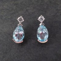 Blue and White Topaz Stud Earrings Sterling Silver Estate Jewelry